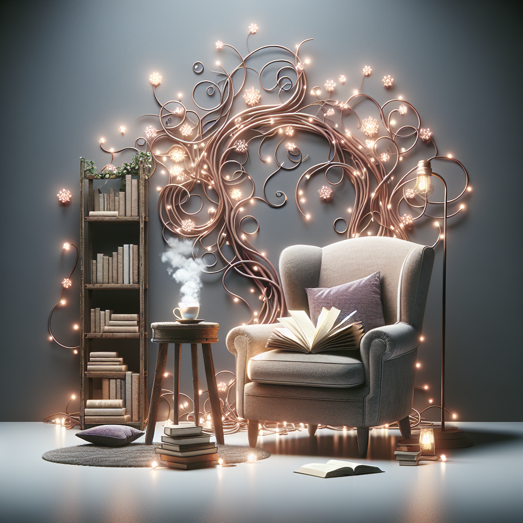 A cozy reading nook with an open romance novel, steaming coffee cup, and fairy lights creating a dreamy atmosphere, symbolizing the magical connection between readers and their favorite fictional characters