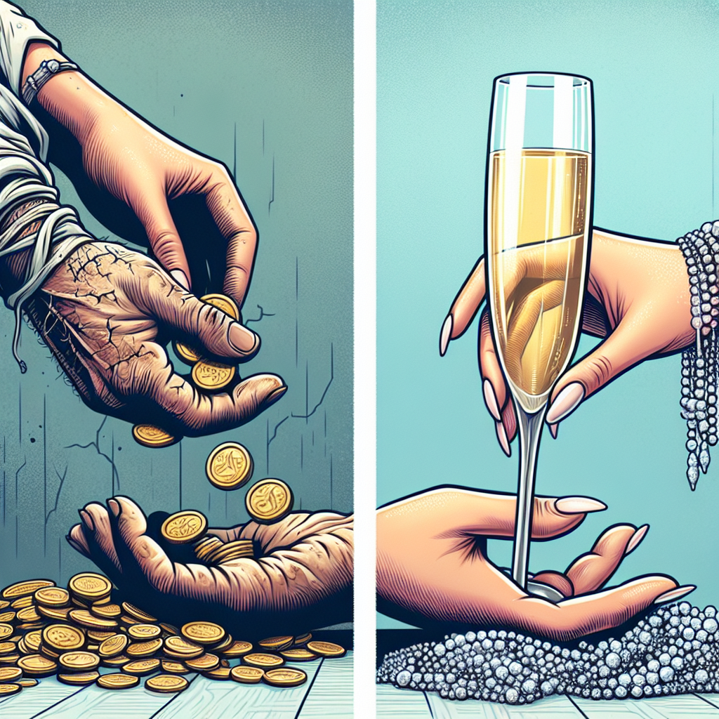 A split image showing transformation from struggle to success - worn hands counting coins on one side transitioning to the same hands wearing elegant jewelry holding a champagne glass, symbolizing the rags-to-riches journey in romance novels