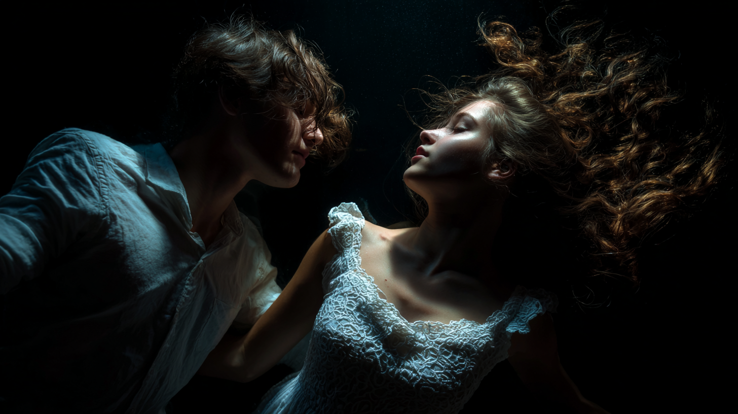 A dramatic book cover montage featuring shadowy figures embracing against dark, moody backgrounds with elements of danger like city lights, mysterious forests, and gothic architecture, representing the thrilling romance genre