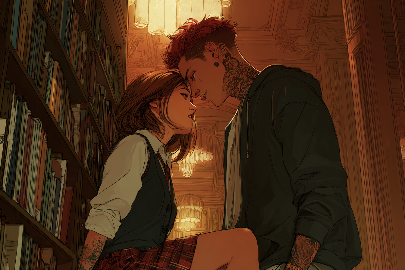 Two figures silhouetted against a moody background, one leaning against a wall while the other stands at a distance, representing the tension and attraction central to bully romance novels